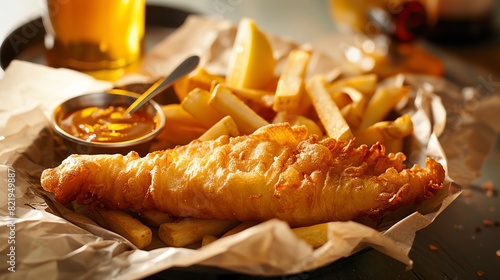 Generate an advertisement for a fish and chips shop photo