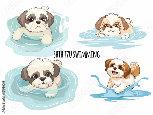 Shih tzu Playing  swimming  working vector  clipart