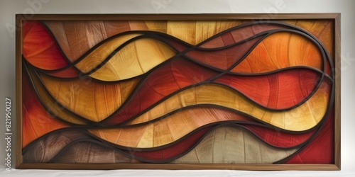 Abstract design featuring a wooden frame and dynamic fabric photo