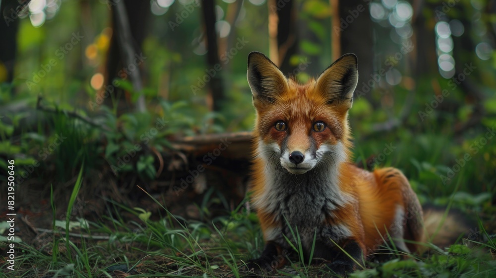 A detailed image of a red fox in a forest. Suitable for wildlife and nature themes A detailed image of a red fox in a forest. Suitable for wildlife and nature themes