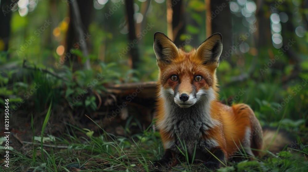 A detailed image of a red fox in a forest. Suitable for wildlife and nature themes