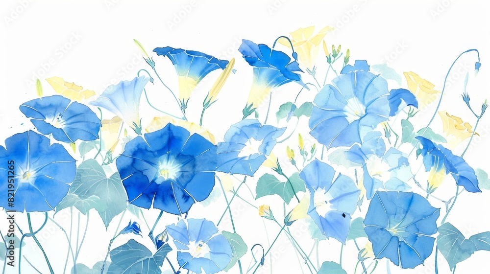 Elegant Watercolor Morning Glories on a Pristine White Background