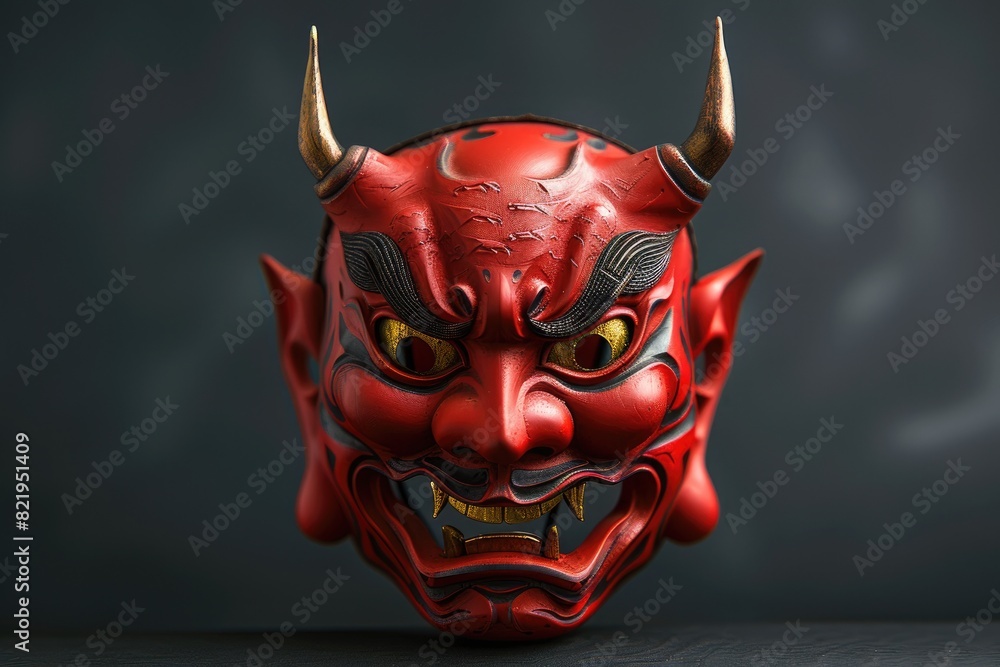 Japanese Oni Demon Mask with Intense Expression