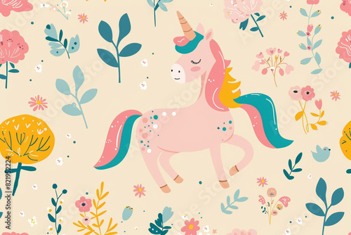 Unicorn design pattern landscape fantasy Seamless kids princess style and unicorn illustration background pattern 