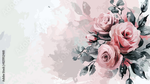 Blush pink gray watercolor floral bouquet backdrop. Vector