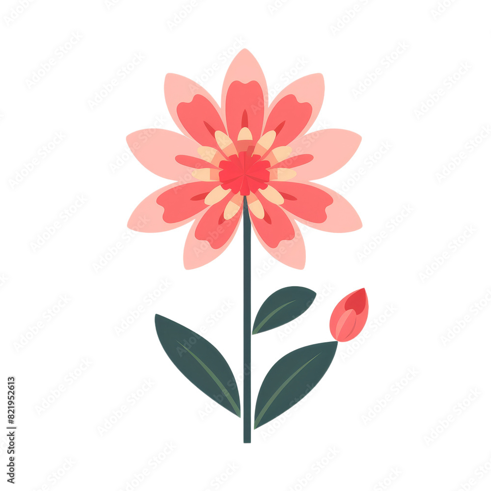 Flat Design of a Flower Isolated on Transparent Background, PNG, Cut Out. Flat Design of a Flower Isolated on Transparent Background, PNG, Cut Out.