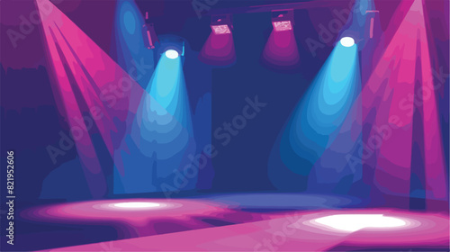 Stage illuminated by blue and pink spotlights. Empty