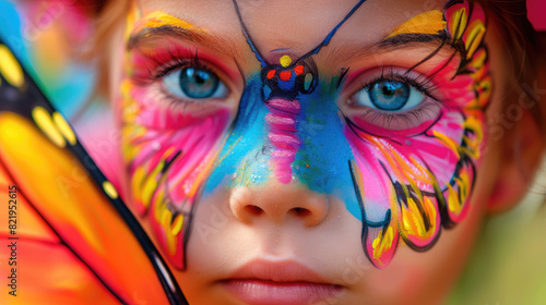 Portrait of funny girl with face painting. Face painting for children