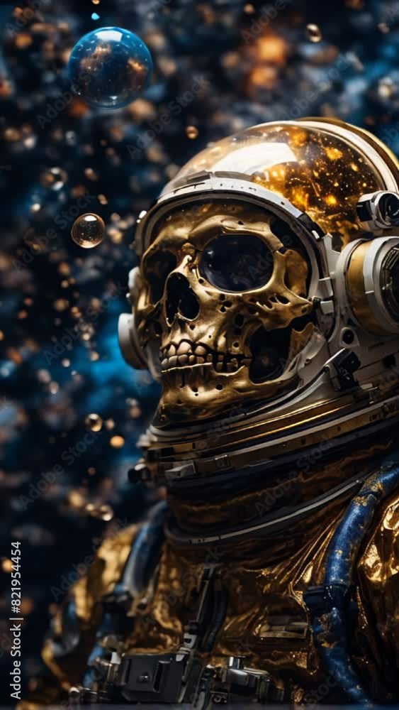 skull of dead astronaut in spacesuit in space. Lost in space. skull of dead astronaut in spacesuit in space. Lost in space.