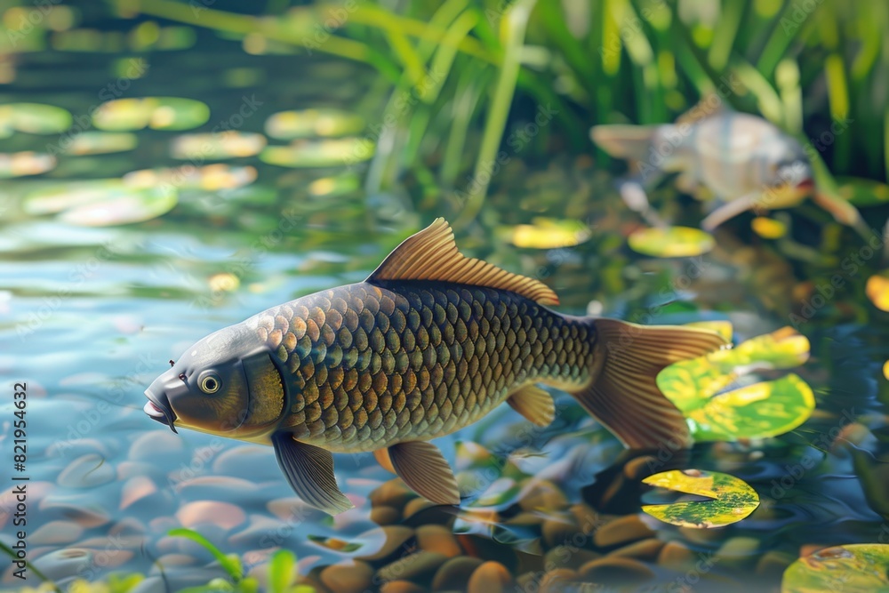 A fish gracefully swimming in clear water. Ideal for aquatic themes A fish gracefully swimming in clear water. Ideal for aquatic themes