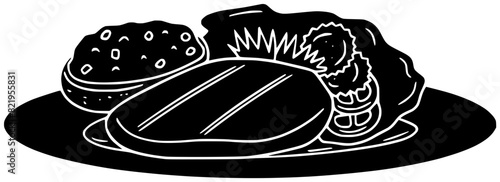 salad illustration beef silhouette meat logo chicken icon steak outline food plate dinner grilled dish roasted lunch gourmet fried shape meal tomato beefsteak for vector graphic background