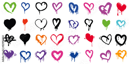 Set of Heart graffiti spray paint, Heart spray paint, Heart Vector, Heart Symbol Graffiti Spray Paint Drip Street Art, Detailed heart graffiti
