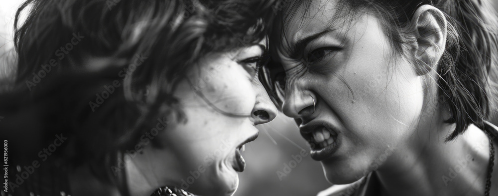 Two women in heated argument, suitable for conflict concept Two women in heated argument, suitable for conflict concept
