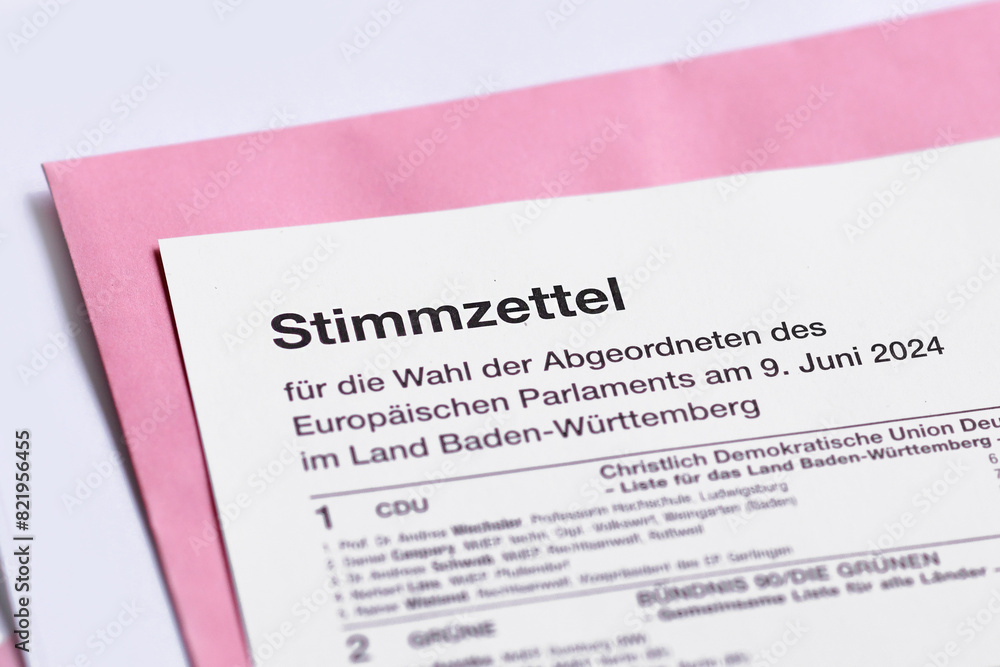 Obraz premium German ballot paper for Elections to the European Parliament. 'Bundestagswahl' in German
