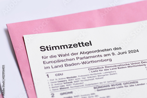 German ballot paper for Elections to the European Parliament. 'Bundestagswahl' in German photo