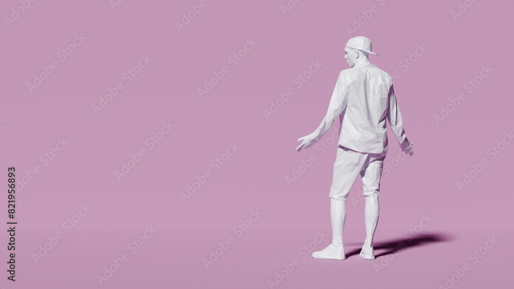 Stylish man, back question pose, dressed in modern casual wear, set on a monochrome pink backdrop. 3d render Stylish man, back question pose, dressed in modern casual wear, set on a monochrome pink backdrop. 3d render