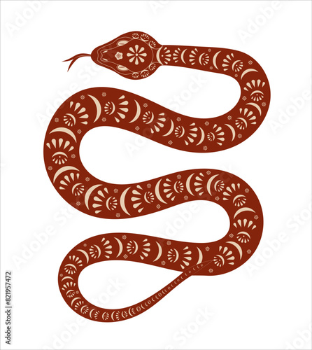 Vector festive snake with geometric ornament for lunar chinese new year celebration. Happy new year lunar in China