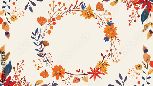 Minimalist Autumn Wreath Frame Hand-drawn Art Folk Ar