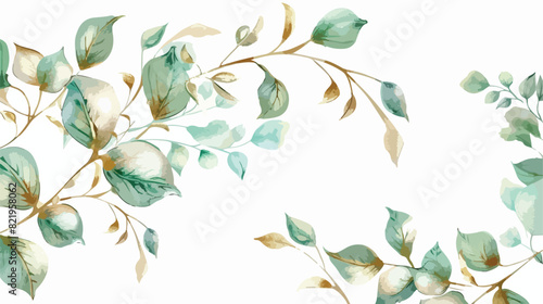Mint and gold leaves hand painted floral drop isolated photo