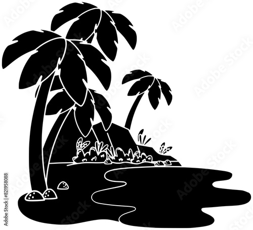 palm illustration coconut silhouette oasis logo nature icon sand outline tropical tree summer island beach sea travel ocean landscape shape tourism water paradise for vector graphic background