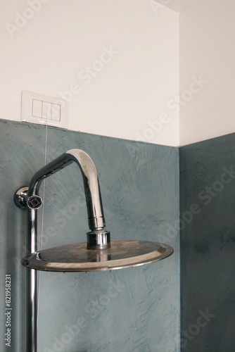 Modern Bathroom Shower Head with Minimalist Design in Grey Tile Setting