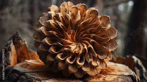 The pine cone symbolizes the perfection of the proportions of division. Its spiral structure, composed of precisely arranged scales, is a mathematical masterpiece that reflects harmony and symmetry.