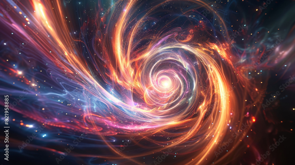 Nebula Ballet: Luminous lines pirouette in a cosmic ballet, swirling through nebulas and distant galaxies in deep space. Nebula Ballet: Luminous lines pirouette in a cosmic ballet, swirling through nebulas and distant galaxies in deep space.
