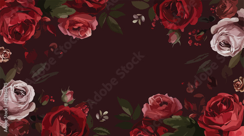 Burgundy rose flower frame for wedding birthday card