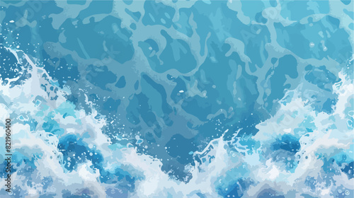 Top view of sea wave foam splashing border. Blue ocean