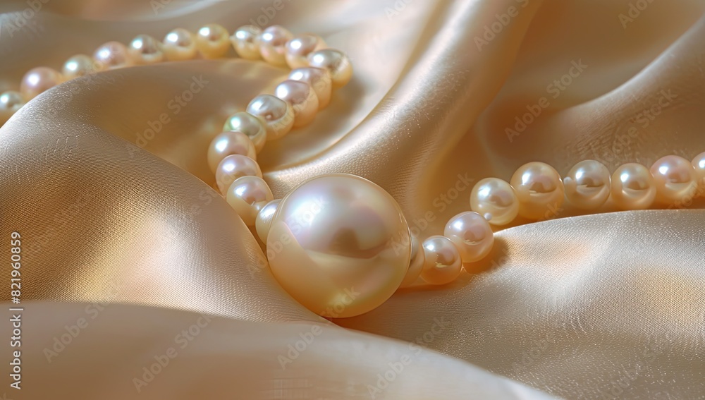 Close-Up of a Pearl on Satin Fabric Close-Up of a Pearl on Satin Fabric