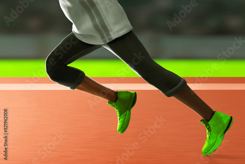 Young man legs running in stadium field, 3d illustration © fotokitas