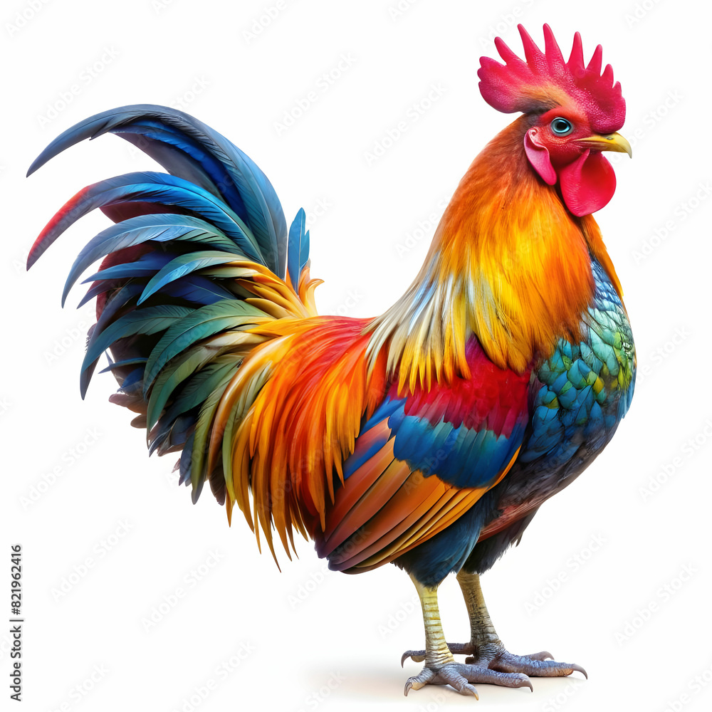 Fototapeta premium a vibrant colors rooster white background