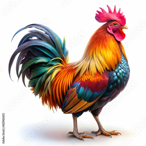 a vibrant colors rooster white background © Ali