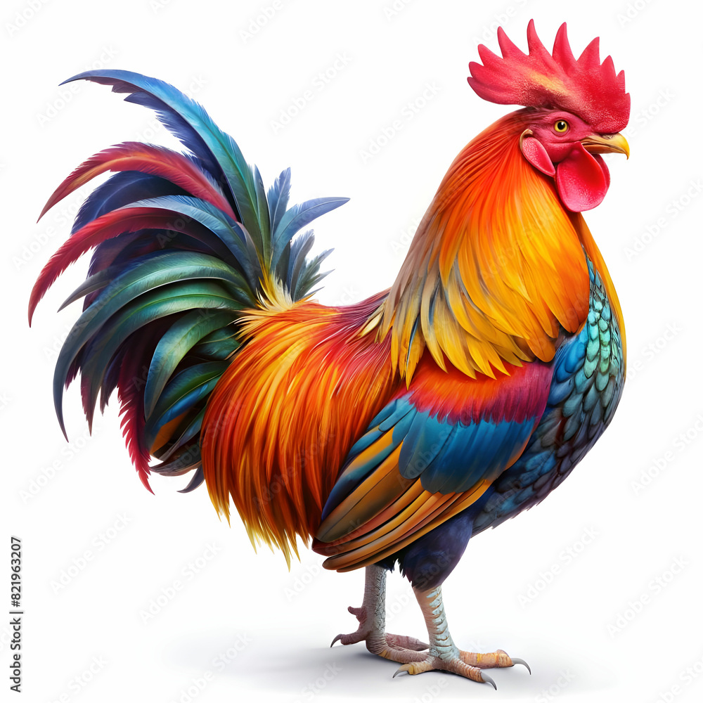 Fototapeta premium a vibrant colors rooster white background
