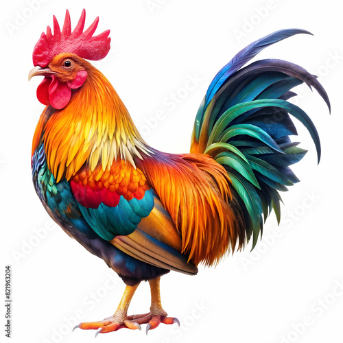 a vibrant colors rooster white background
