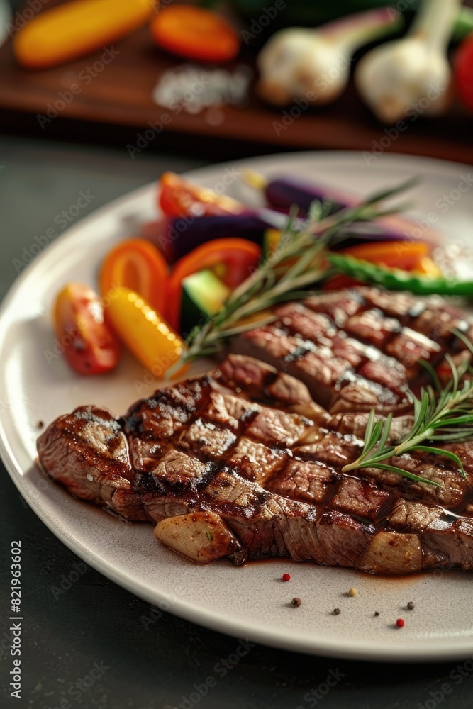 A white plate with a delicious serving of meat and vegetables. Perfect for food-related projects A white plate with a delicious serving of meat and vegetables. Perfect for food-related projects