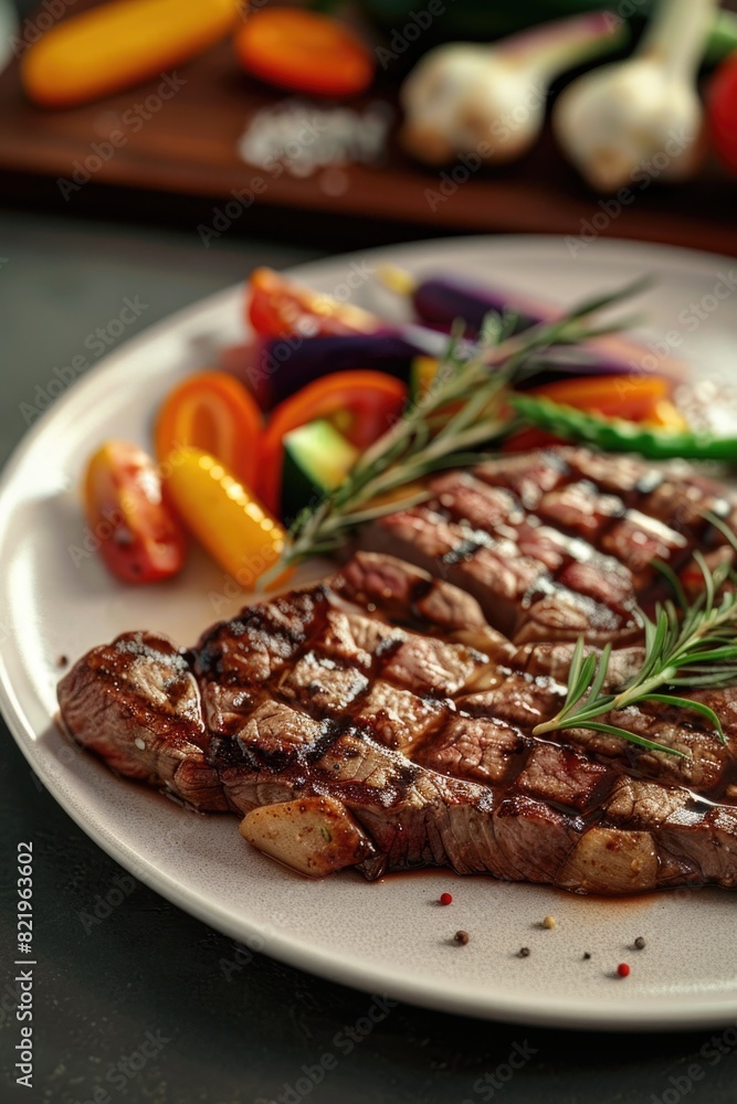 A white plate with a delicious serving of meat and vegetables. Perfect for food-related projects