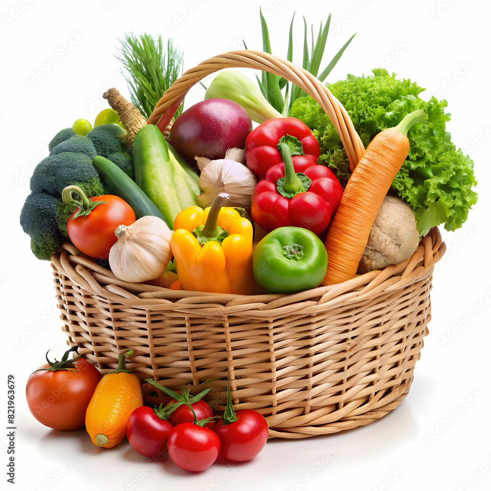 basket of vegetables on white background basket of vegetables on white background