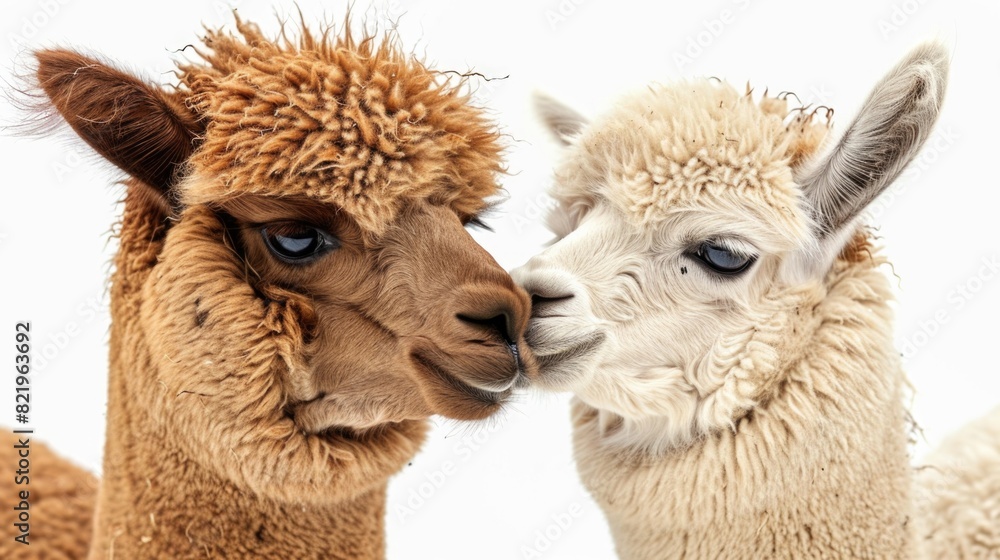 Obraz premium A pair of llamas standing side by side. Perfect for animal lovers