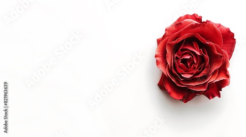 Vibrant red rose isolated on a pure white background  symbolizing love and romance.