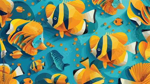 Tropical fish seamless pattern paper. Cartoon Vector