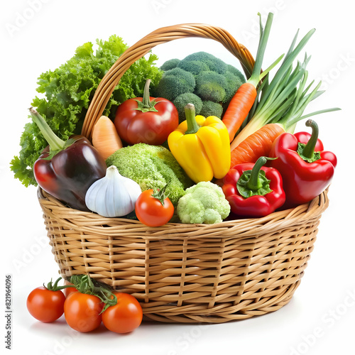 basket of vegetables on white background