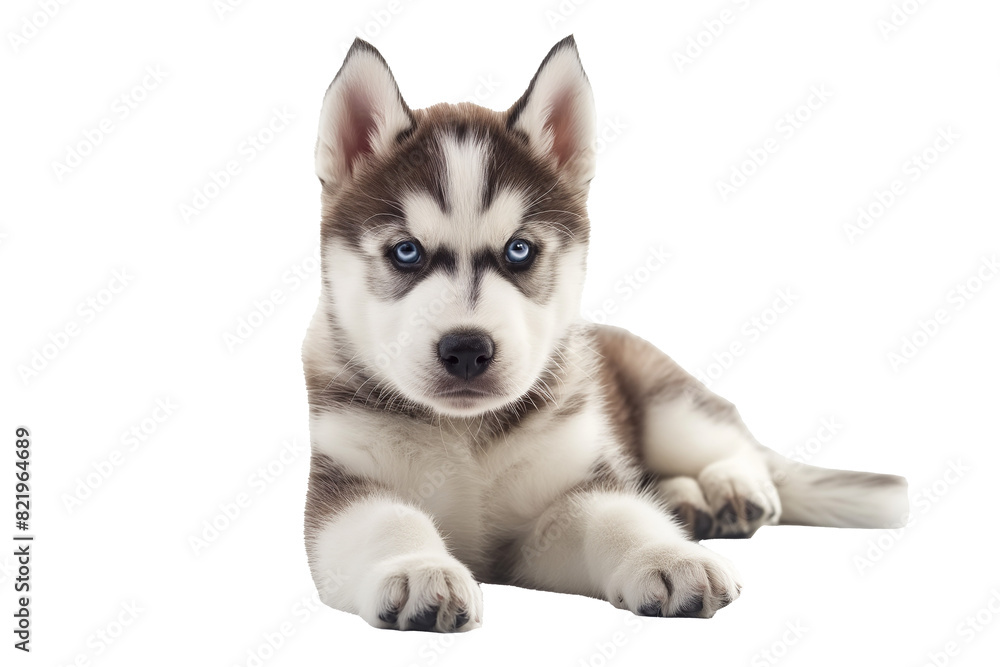 Fototapeta premium The image showcases a Siberian husky puppy on a transparent background.