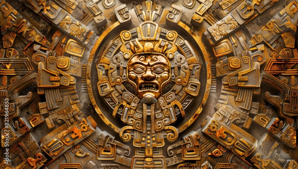 Fototapeta premium Aztec Calendar and Mask Relief in Stone