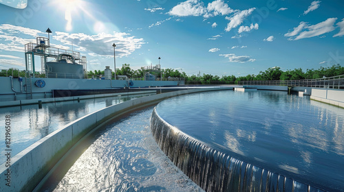 Wallpaper Mural A water treatment plant processing and purifying water, with streams flowing through various segments for ecological and industrial purposes Torontodigital.ca