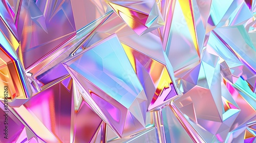 Abstract geometric shapes in iridescent holographic colors blending seamlessly