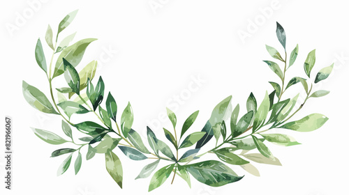 Watercolor Floral Wreath Green Laurel Olive Leaves Is