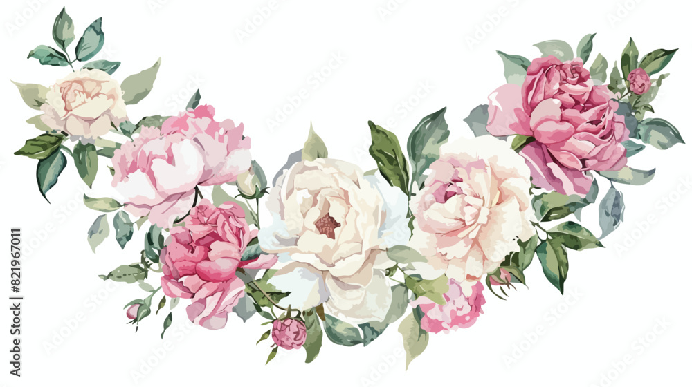 Watercolor floral wreath pink white gentle flowers ro