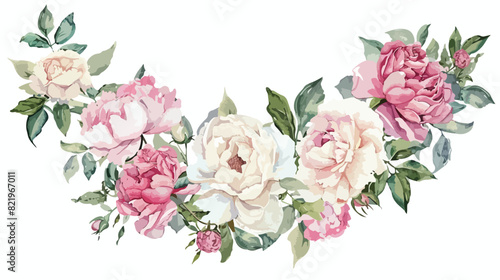 Watercolor floral wreath pink white gentle flowers ro