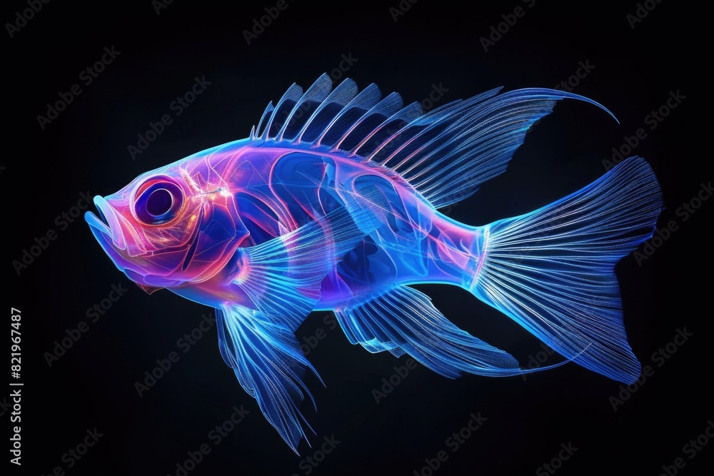 A fish emitting light in the dark, suitable for various designs A fish emitting light in the dark, suitable for various designs
